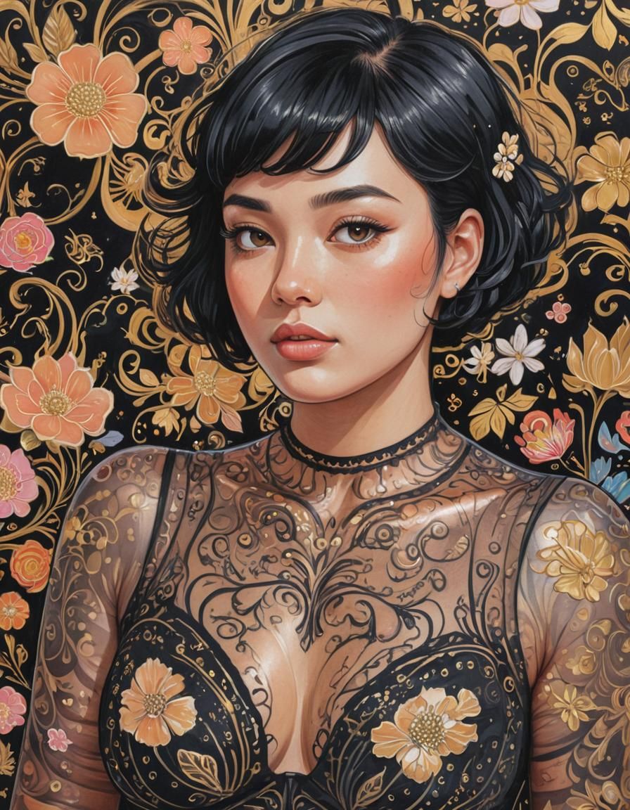 Golden Ink Portrait in Candyland Style