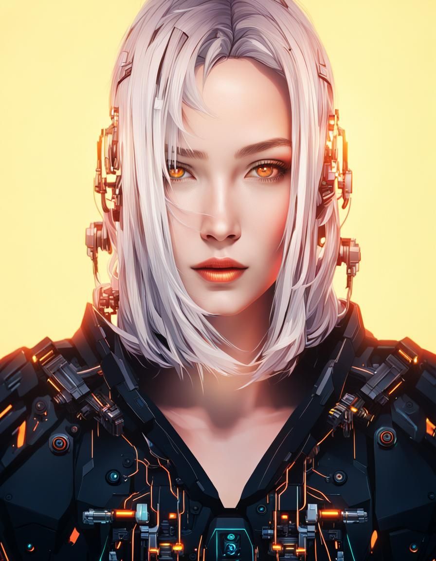 Cybernetic Girl Face in Detailed Cyberpunk Style