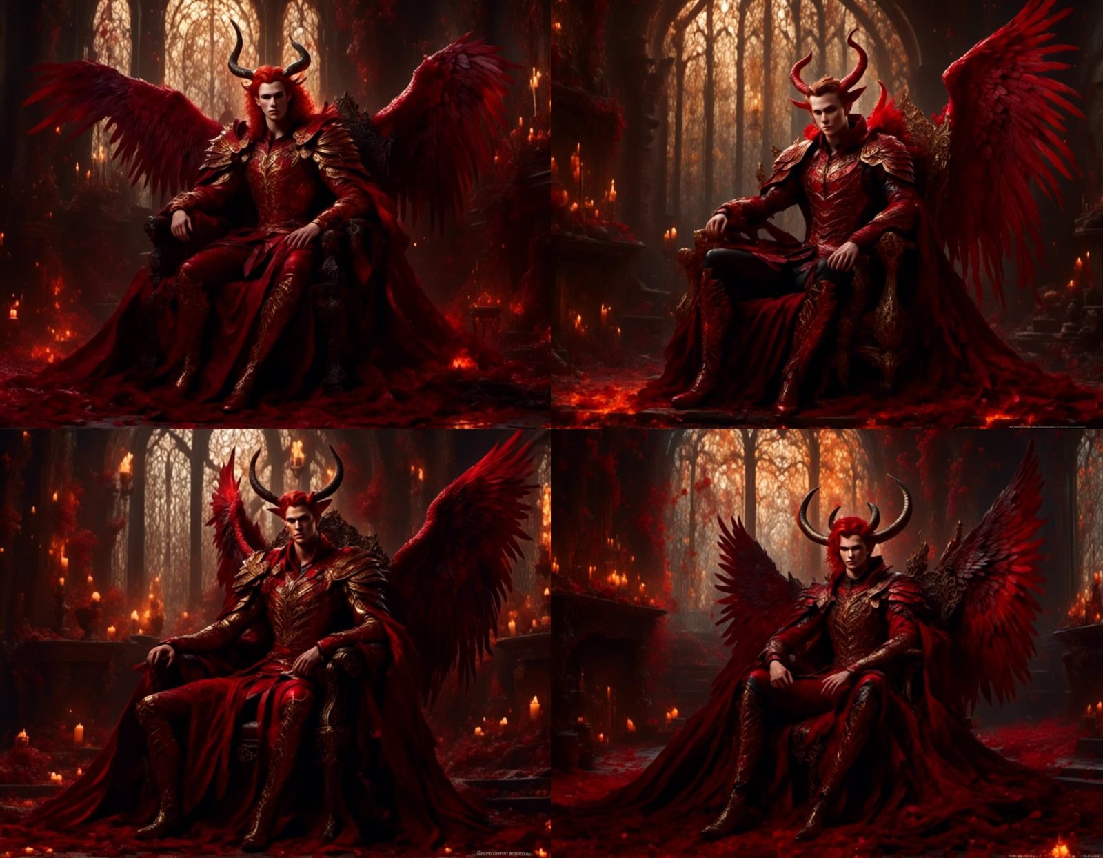 Grinning Fallen Angel in Rococo Horrorcore Style