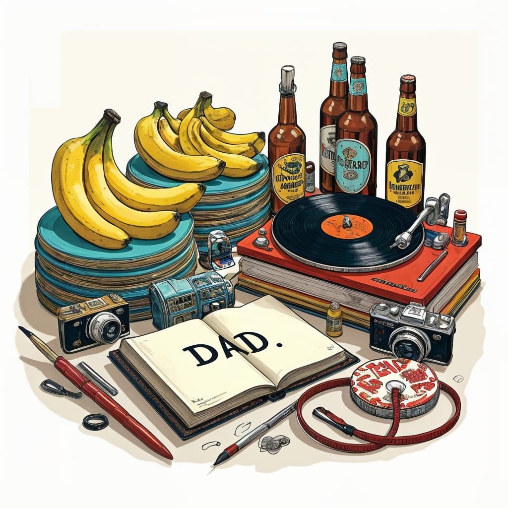 1970s Manga Still Life with Records and Bananas