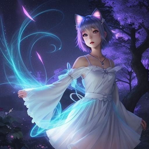 Anime Willow Wisp Dancing Under Night Sky