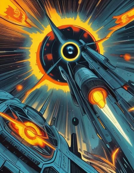 Retro Rocket Launch in Pop Art Style