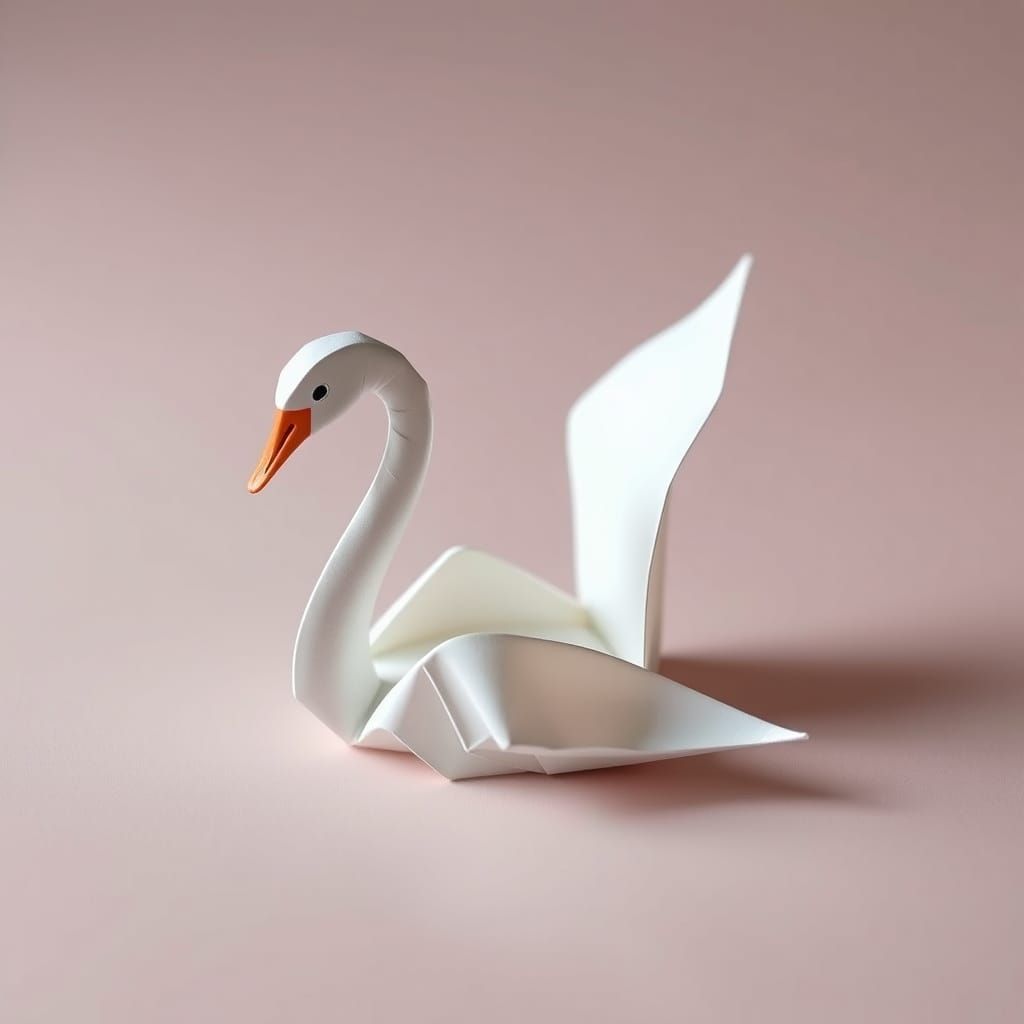 Delicate Paper Swan in Miyazaki-Inspired Art Style