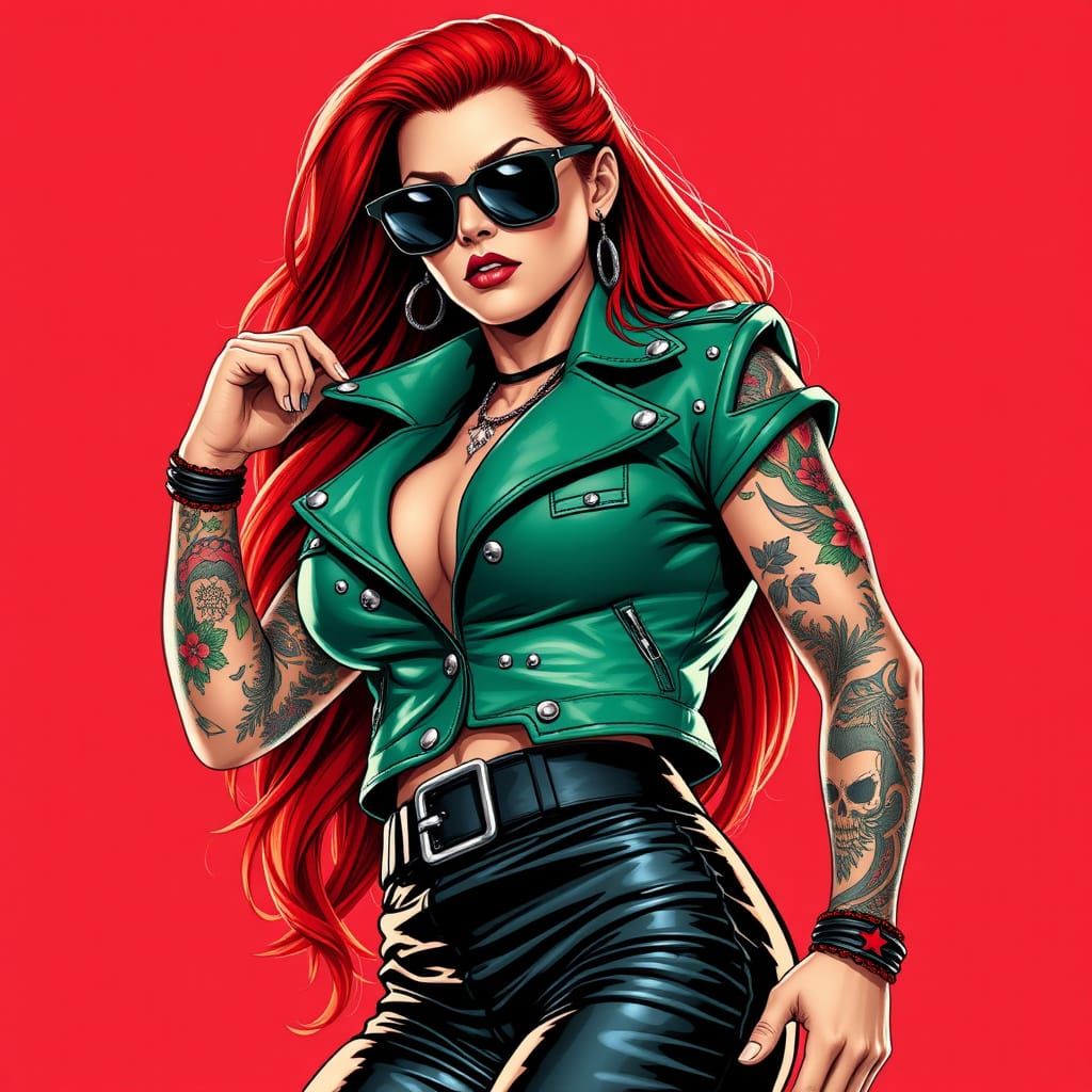 Female Wrestler in Edgy Leather Outfit with Vibrant Tattoos ...
