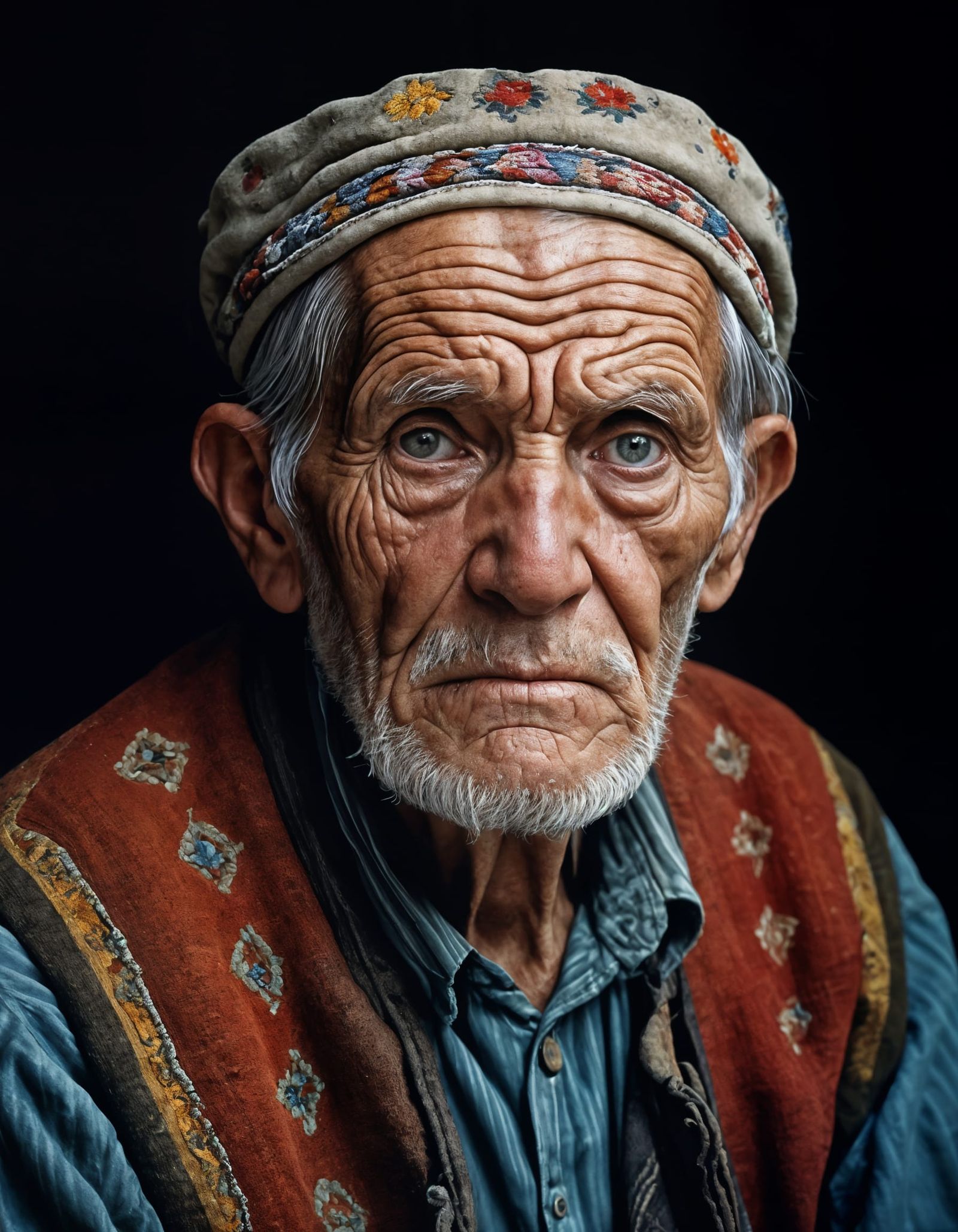 Sorrowful Russian Peasant in Intricately Detailed Portrait