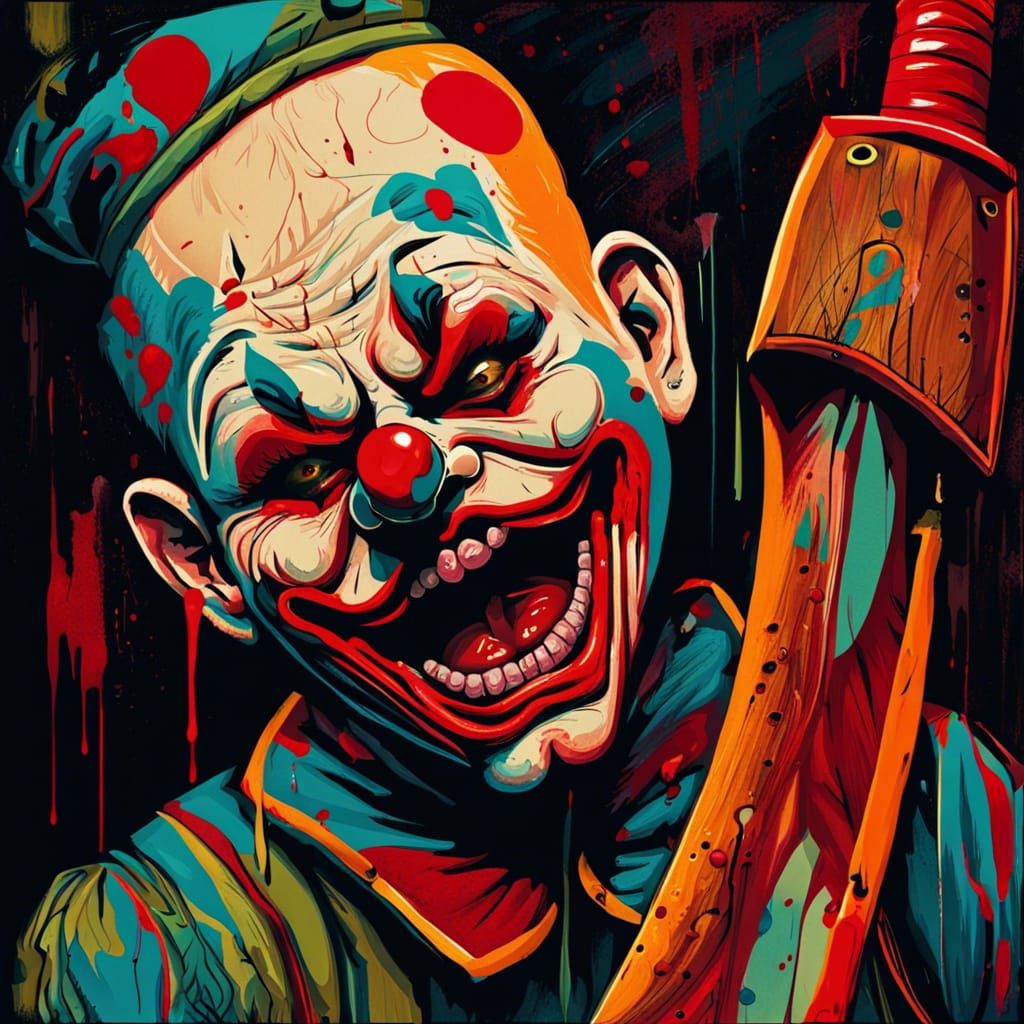 Crying Clown with Bloody Axe: Abstract Art