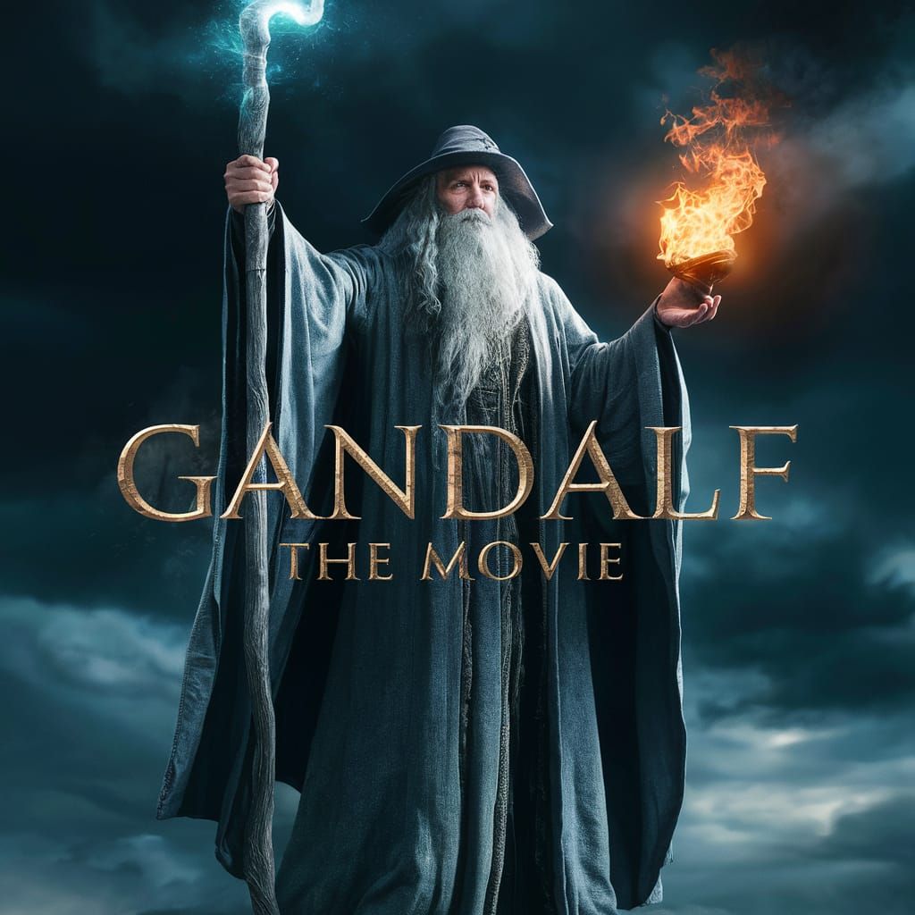 Epic Gandalf Movie Poster with Glowing Text
