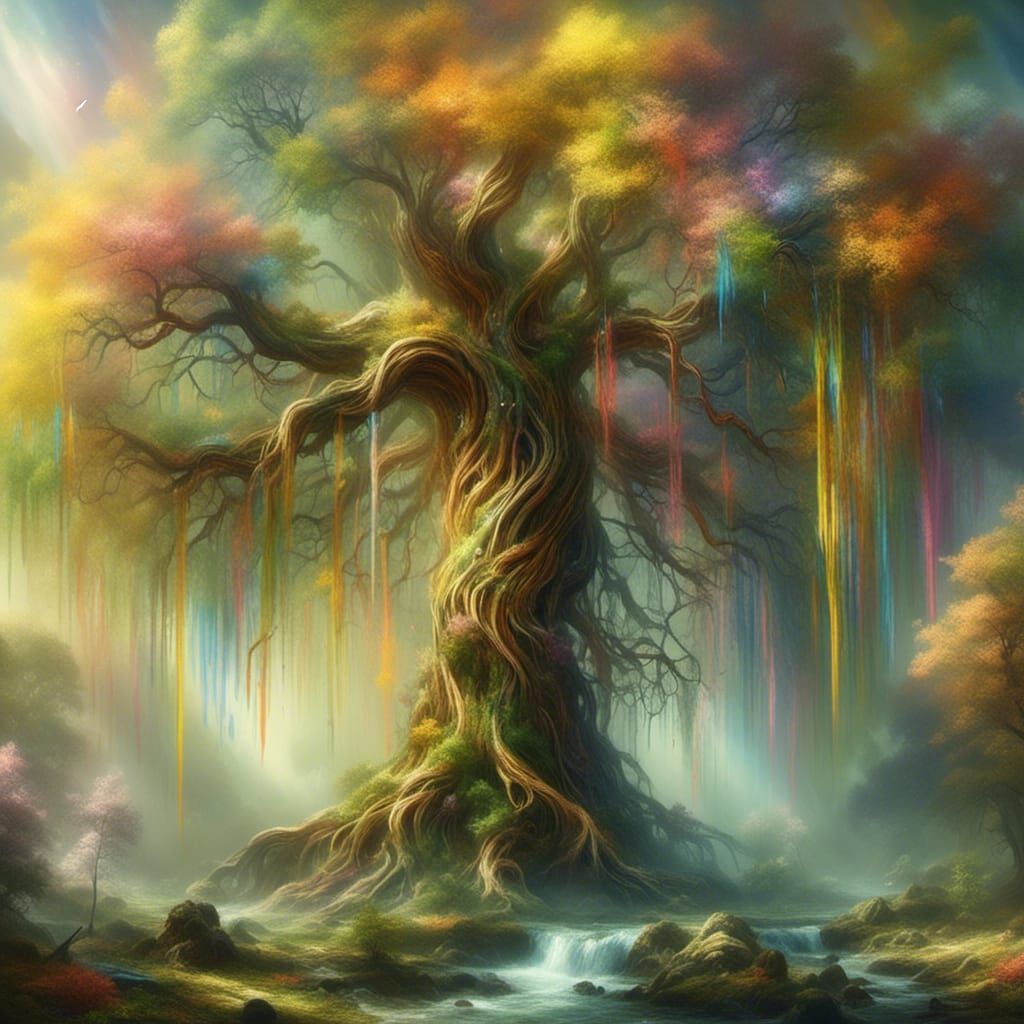 Weeping Willow with Rainbows and Butterflies