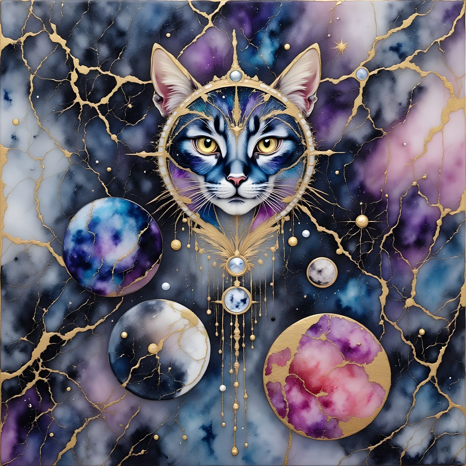Ethereal Feline Goddess Amongst Celestial Bodies in Vibrant ...