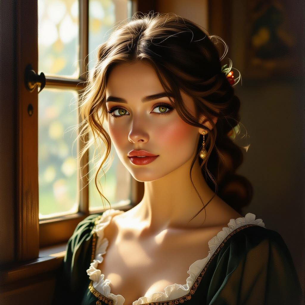 Kind Woman Faces Skepticism in Ethereal Oil Painting