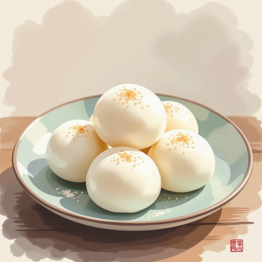 Pastel Watercolor Mochi on Ceramic Plate, Dreamy Aesthetic