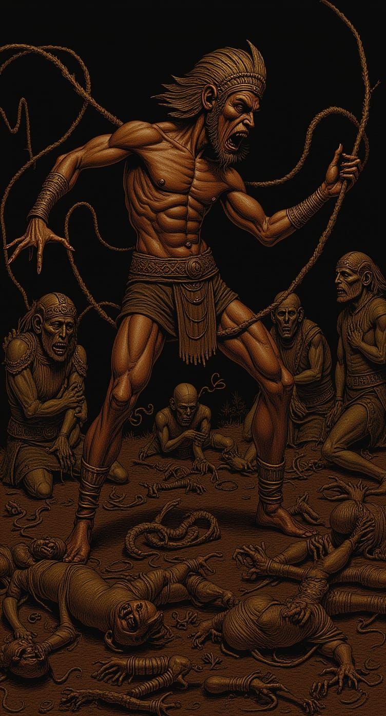 Grotesque Aztec Shadows Dance in Mignola Style