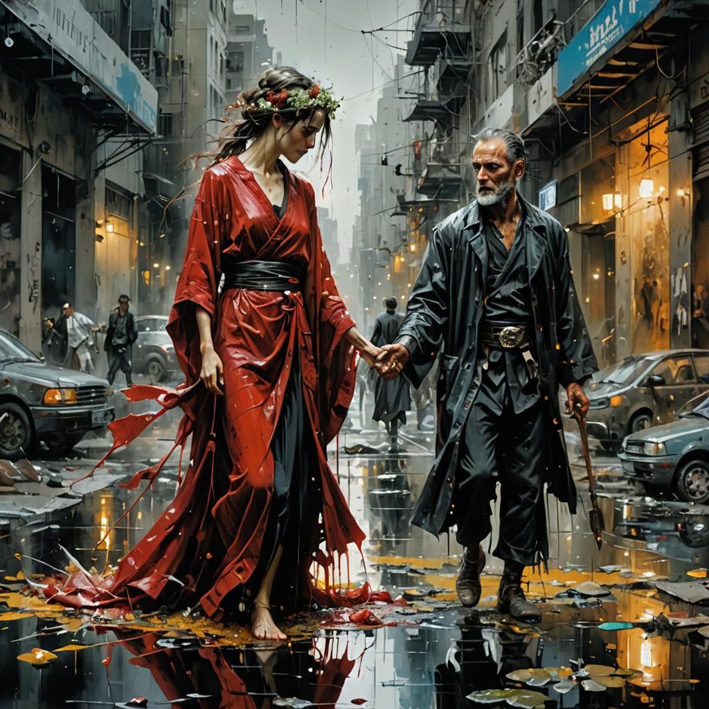 Life and Death Acrylic Splash Art Painting