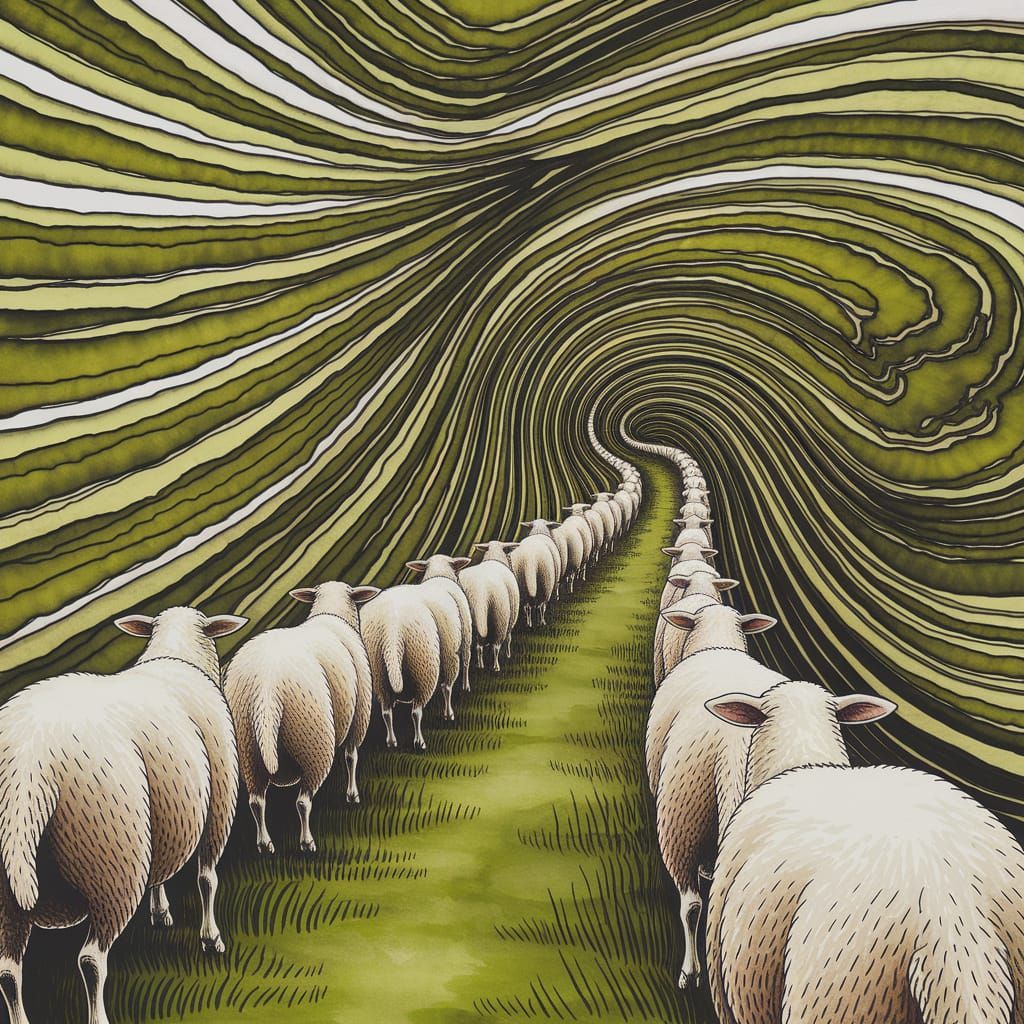 Psychedelic Sheep Helix in Alcohol Ink Style