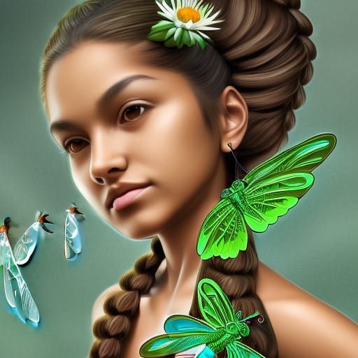 Native American Girl with Dragonfly Wings in Comic Art