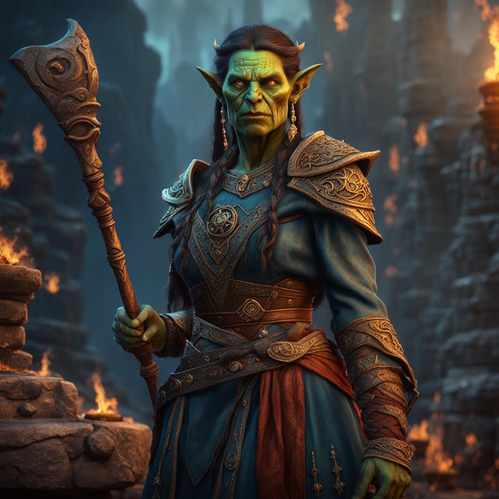 Half-Orc Sorceress: Detailed Fantasy Art