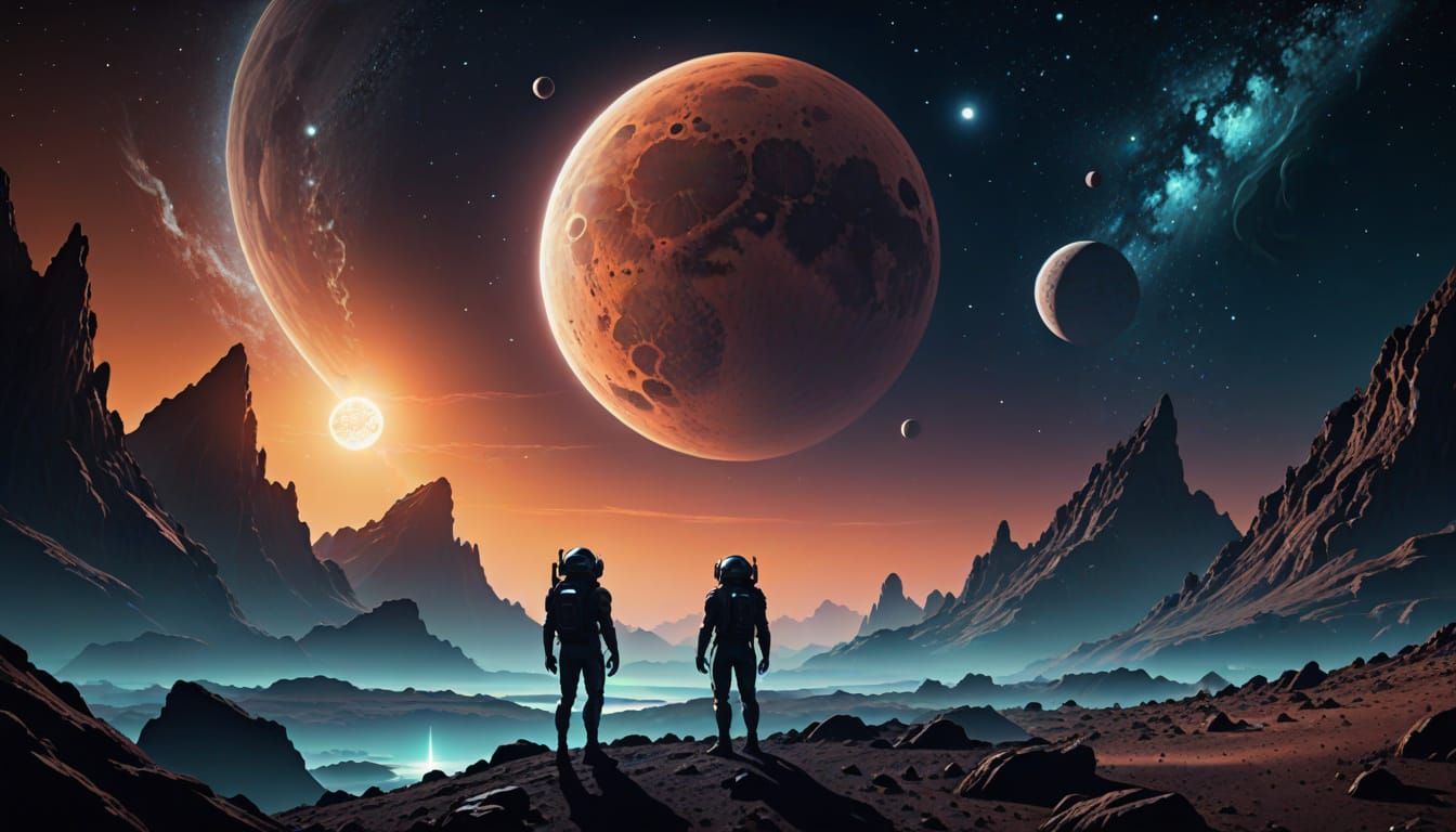 Alien Planet with Twin Moons in Sci-Fi Art