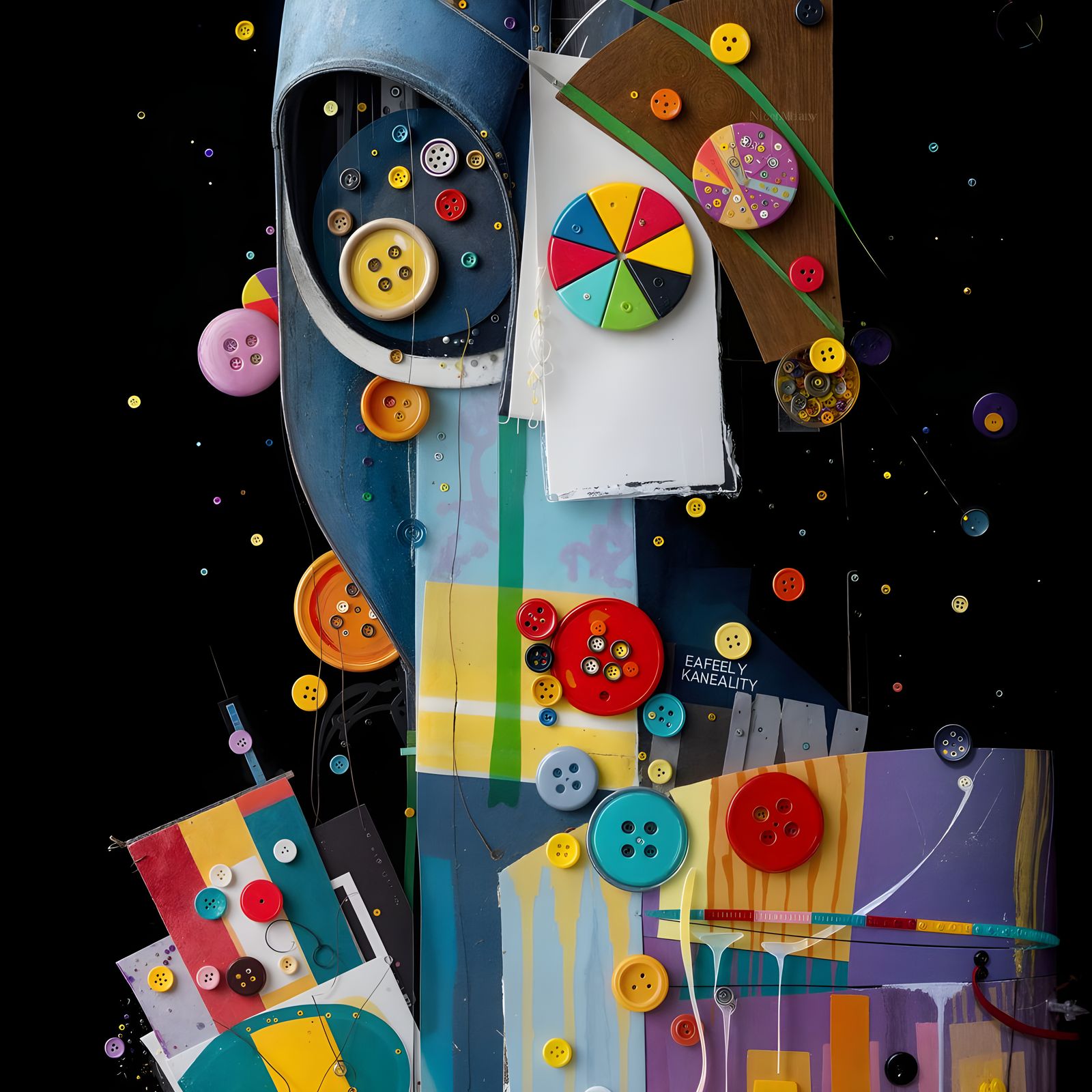 Kandinsky Inspired Abstract Art with Colorful Buttons