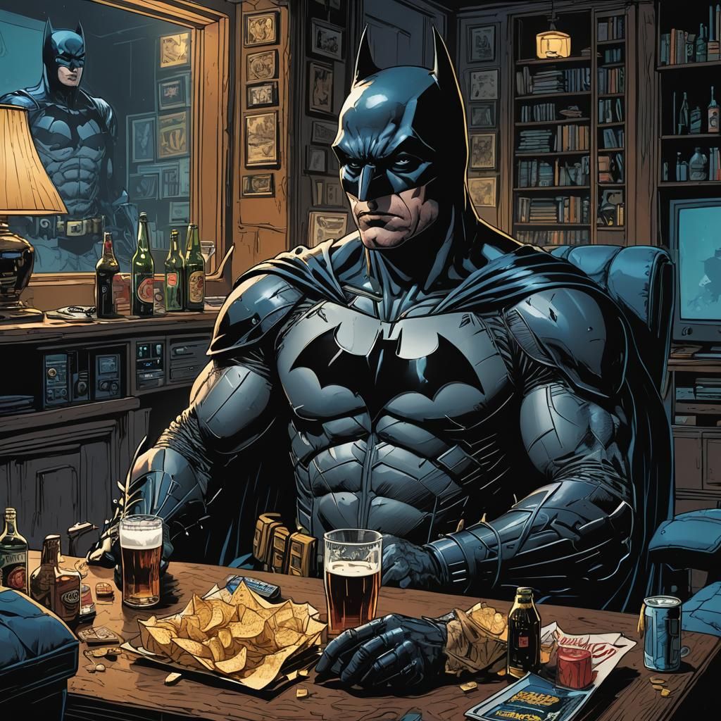 Batman Relaxing: Comic Book Illustration