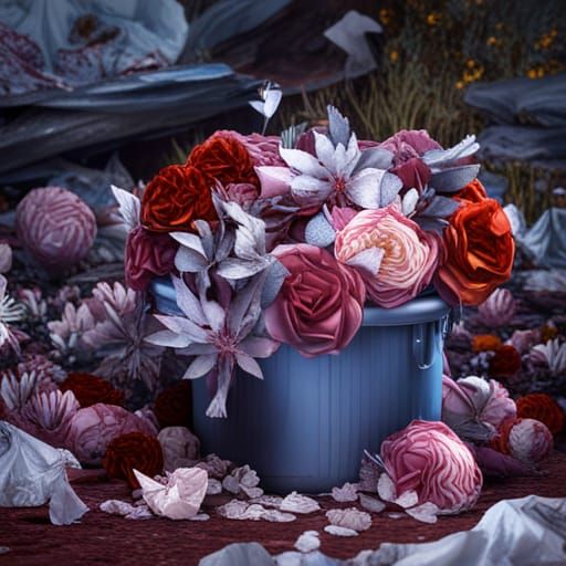 Paper Flowers in Trash: Detailed Matte Painting