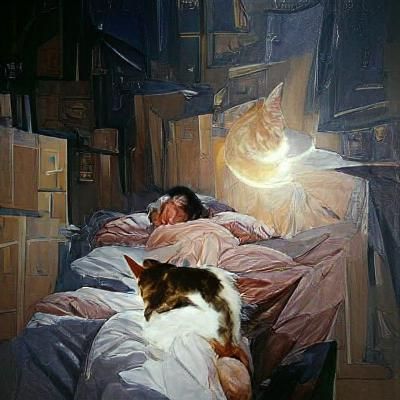 Cat Prevents Sleep: Oil Painting in Gurney Style
