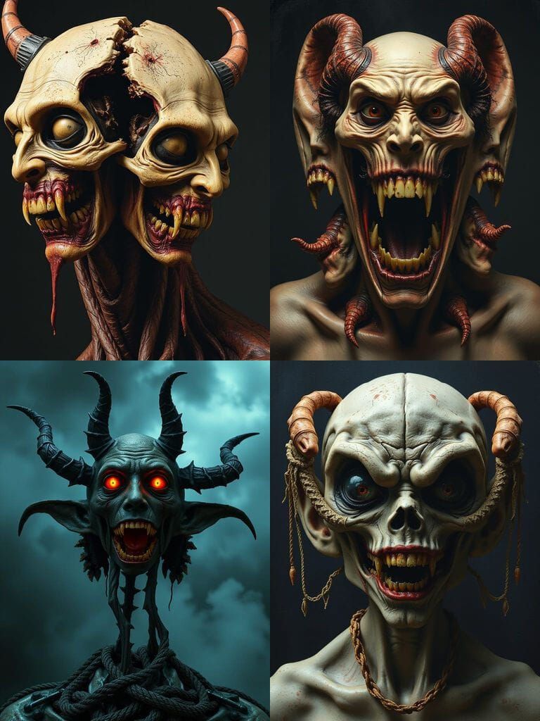 Demonic Faces in Dark Academia Horror Style