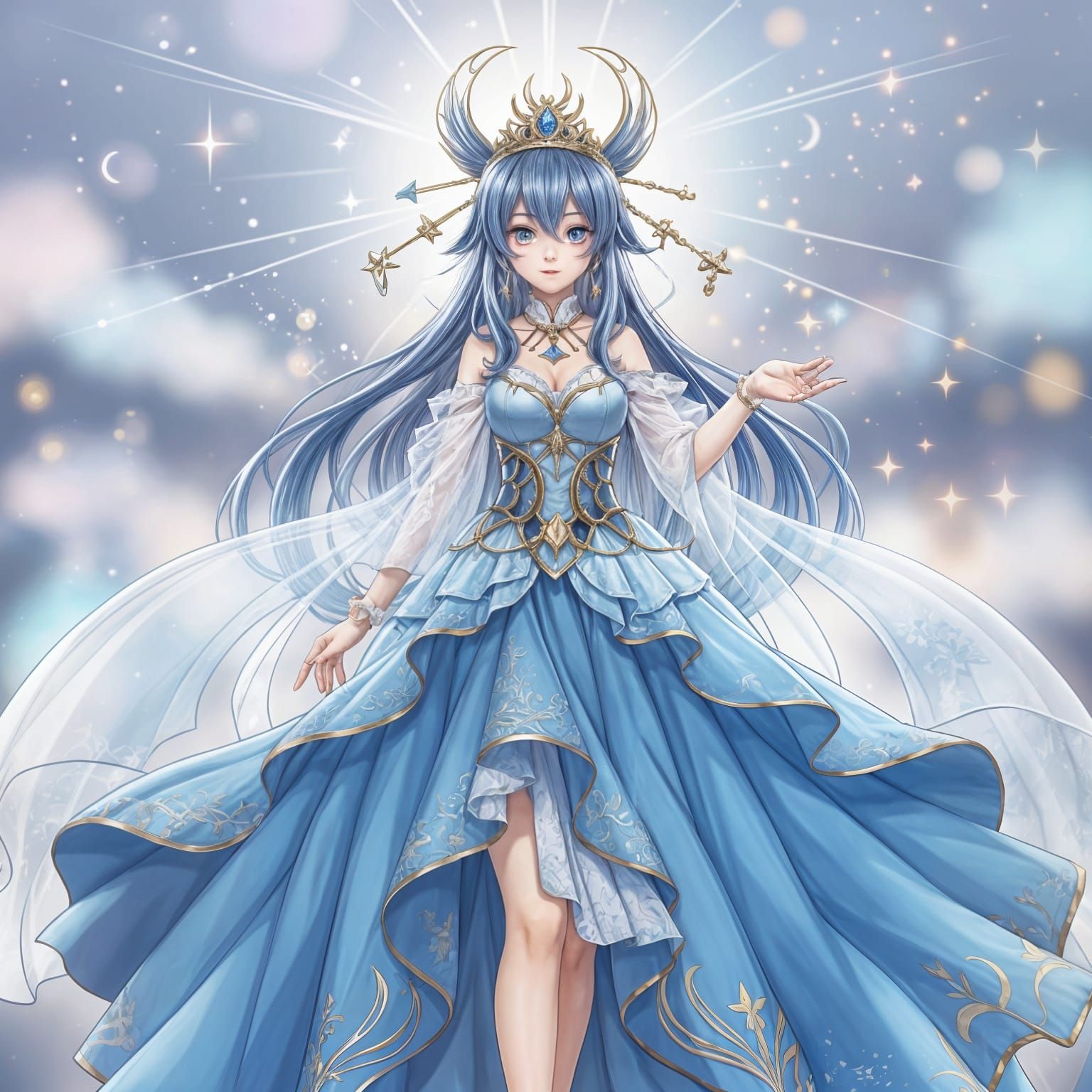 Anime Queen in Blue Gown