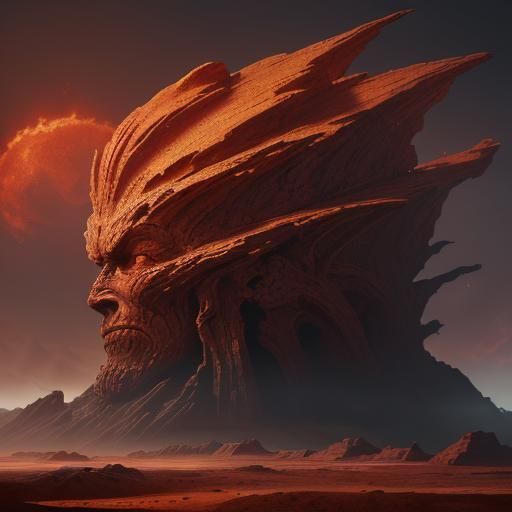 Crimson Sandstone Titan Rises: Fantasy Concept Art