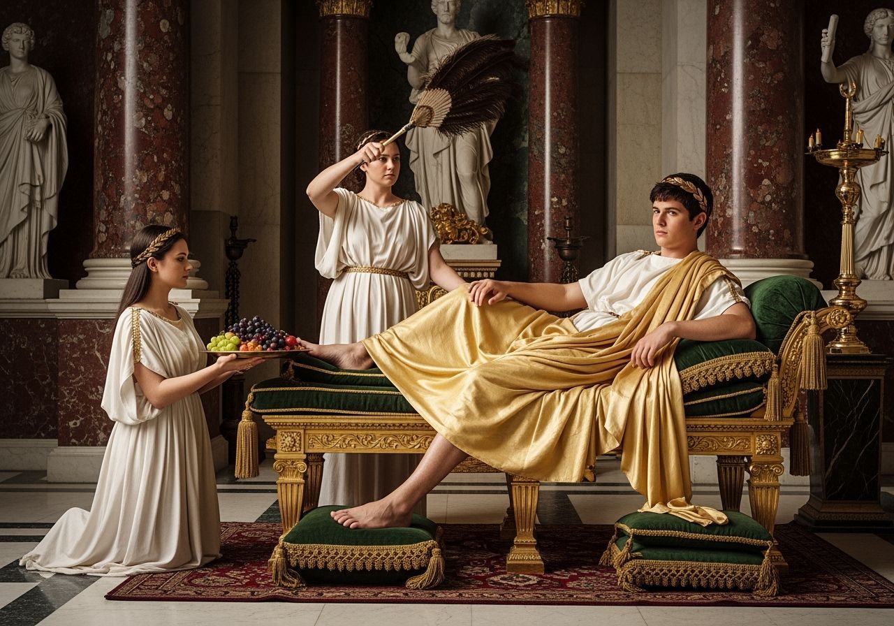 Emperor Caligula in His Lavish Throne Room