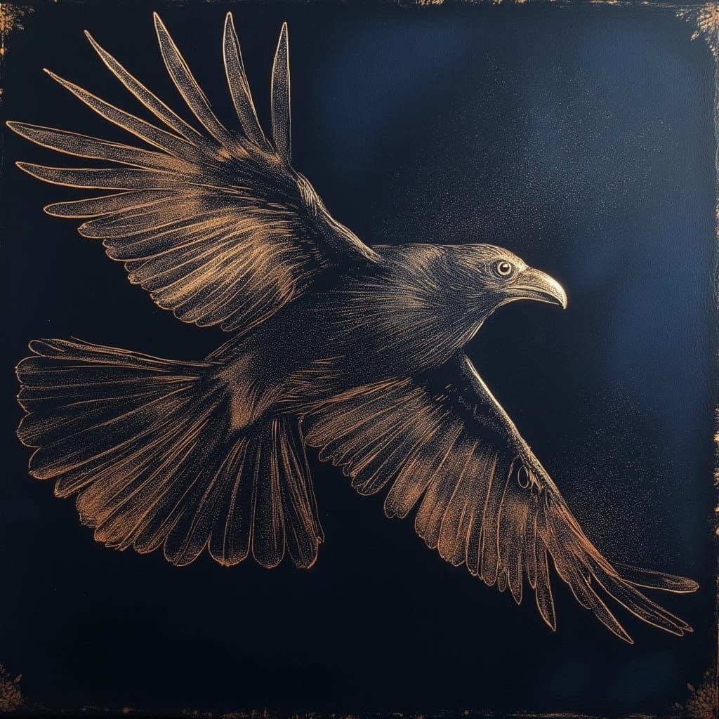Condor in Flight: Gold, Silver, Copper Scratch Art