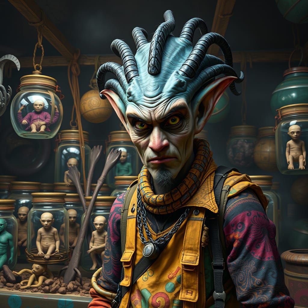 Eccentric Alien Market Stall in Fantasy Concept Art Style