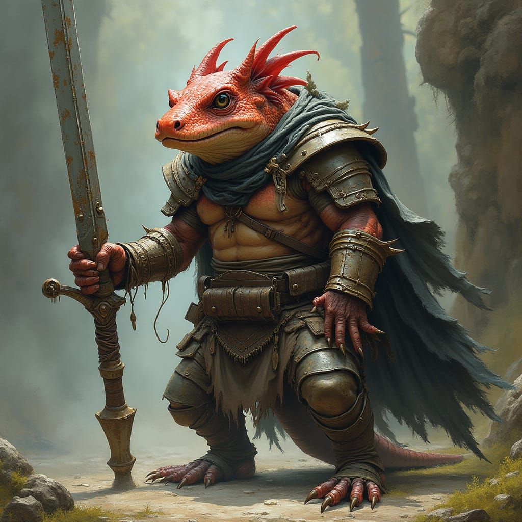 Axolotl Barbarian Wields Broad Sword in Dungeons and Dragons...
