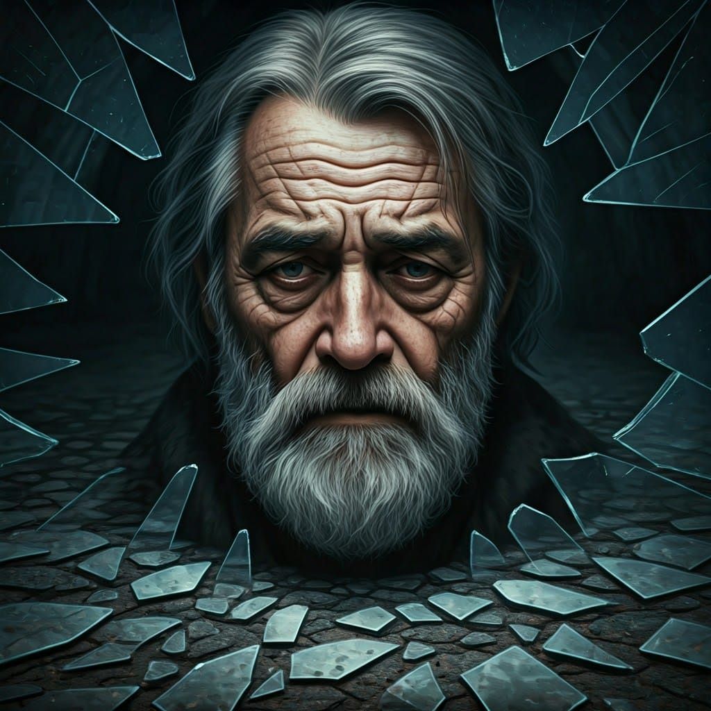 Shattered Reflections of an Elderly Man in Baroque Style