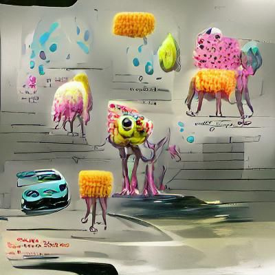 Whimsical Sponge Car Wash Creature Concept Art