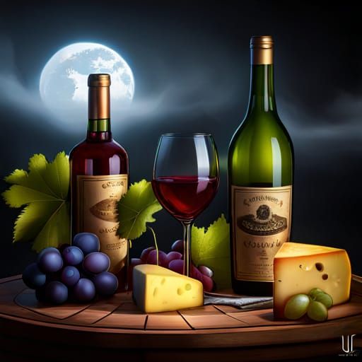Fantastical Still Life with Wine and Cheese