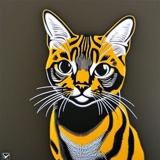 Synth Cat Logo in Retro Pop Art Style