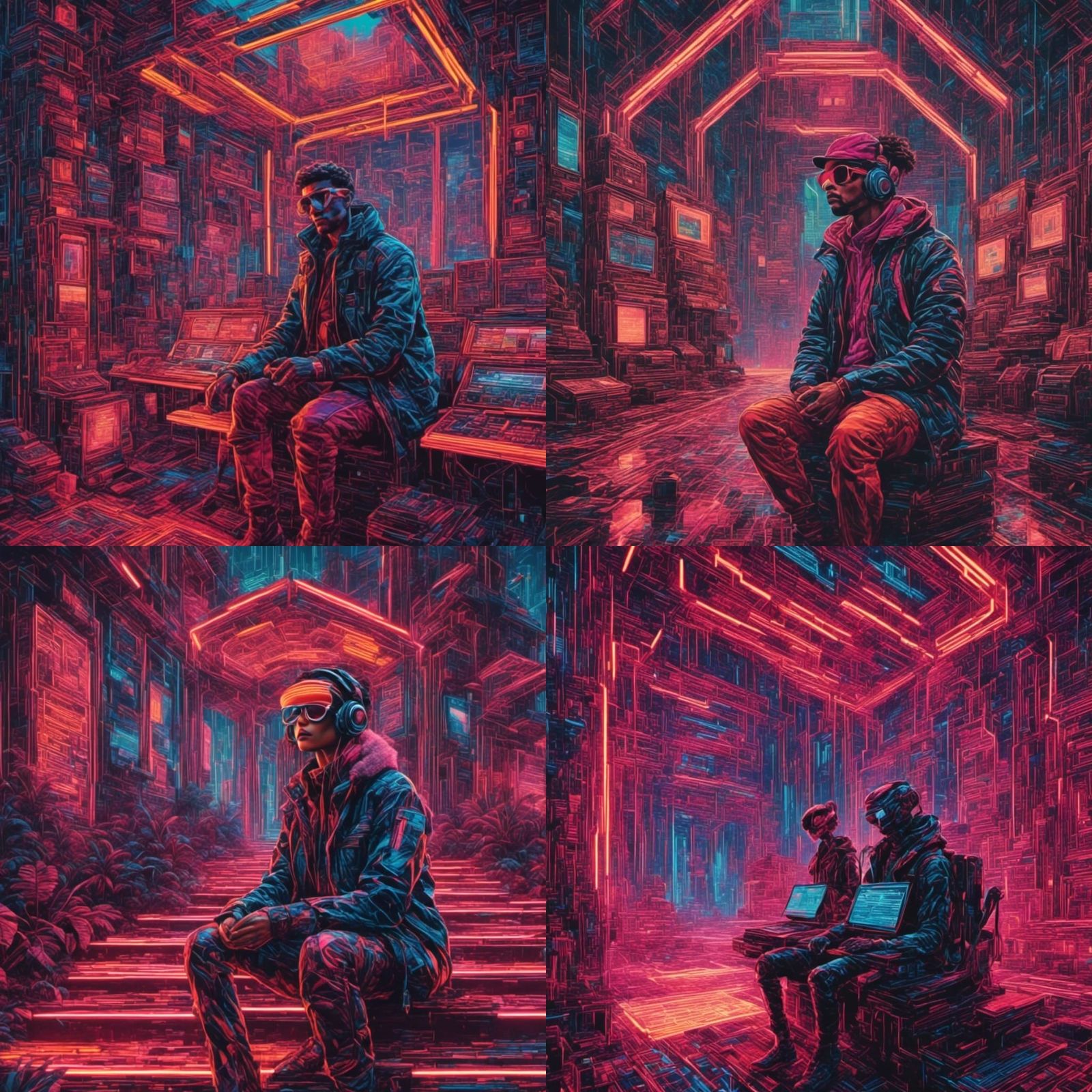 Figure Waiting in Synthwave Neon Retro Style