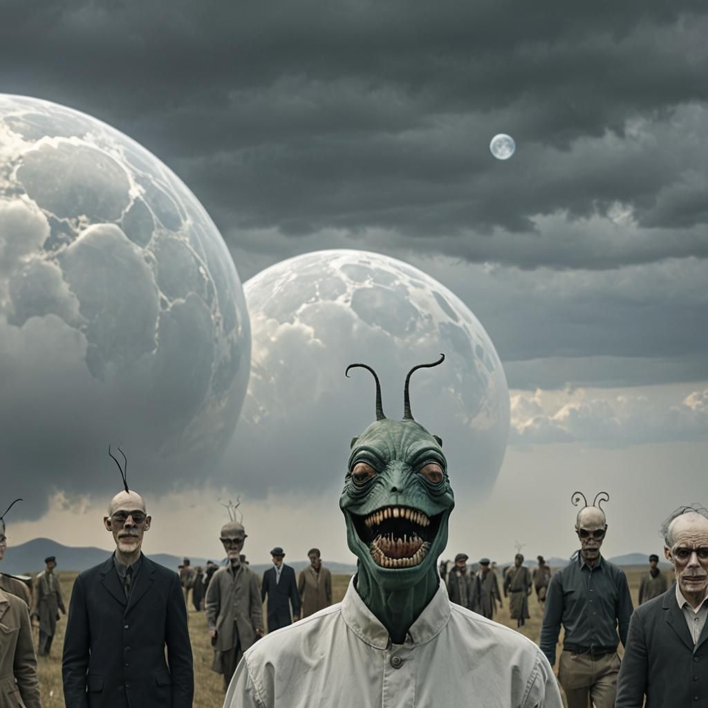 Exotic Aliens Celebrate in Gritty Restaurant: Photorealistic...