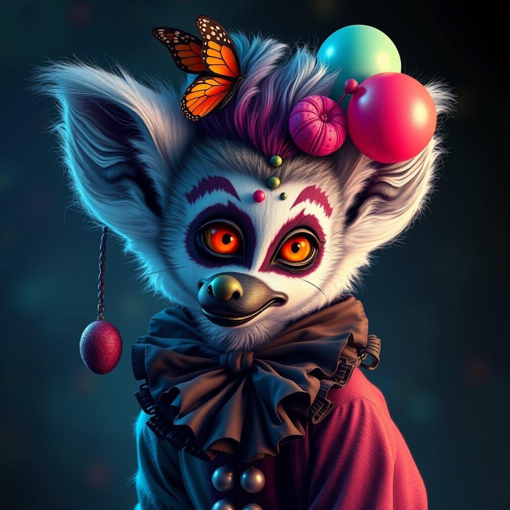 Goth Clown Ringtail Lemur Digital Illustration