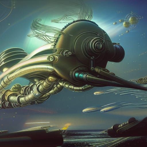 Steampunk Seascape in a Futuristic Biopunk Style