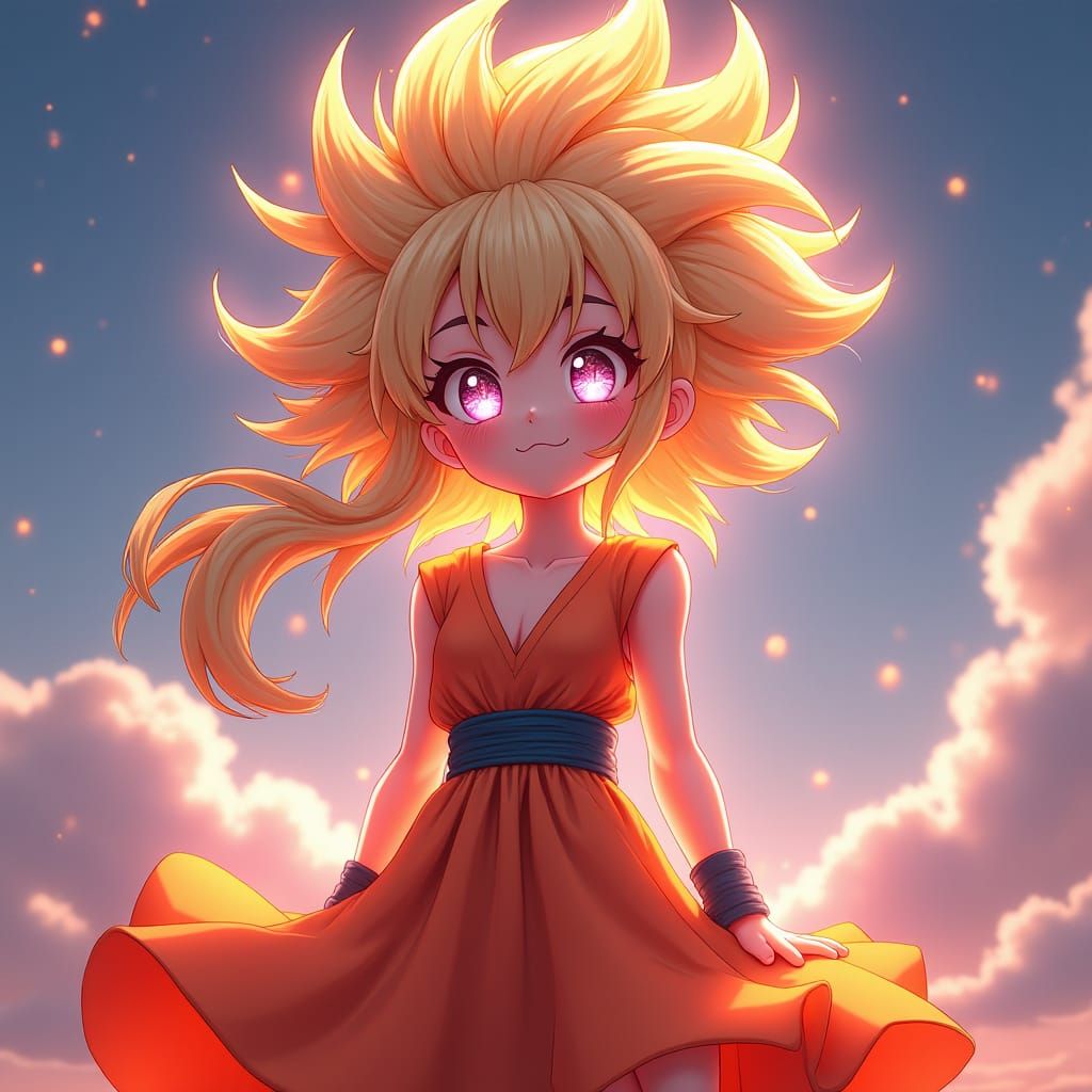 Anime Girl as Super Saiyan 4 in 3D Art Style