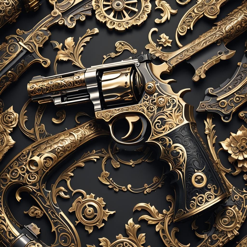 Anime Style Revolver Close-Up with Dramatic Lighting