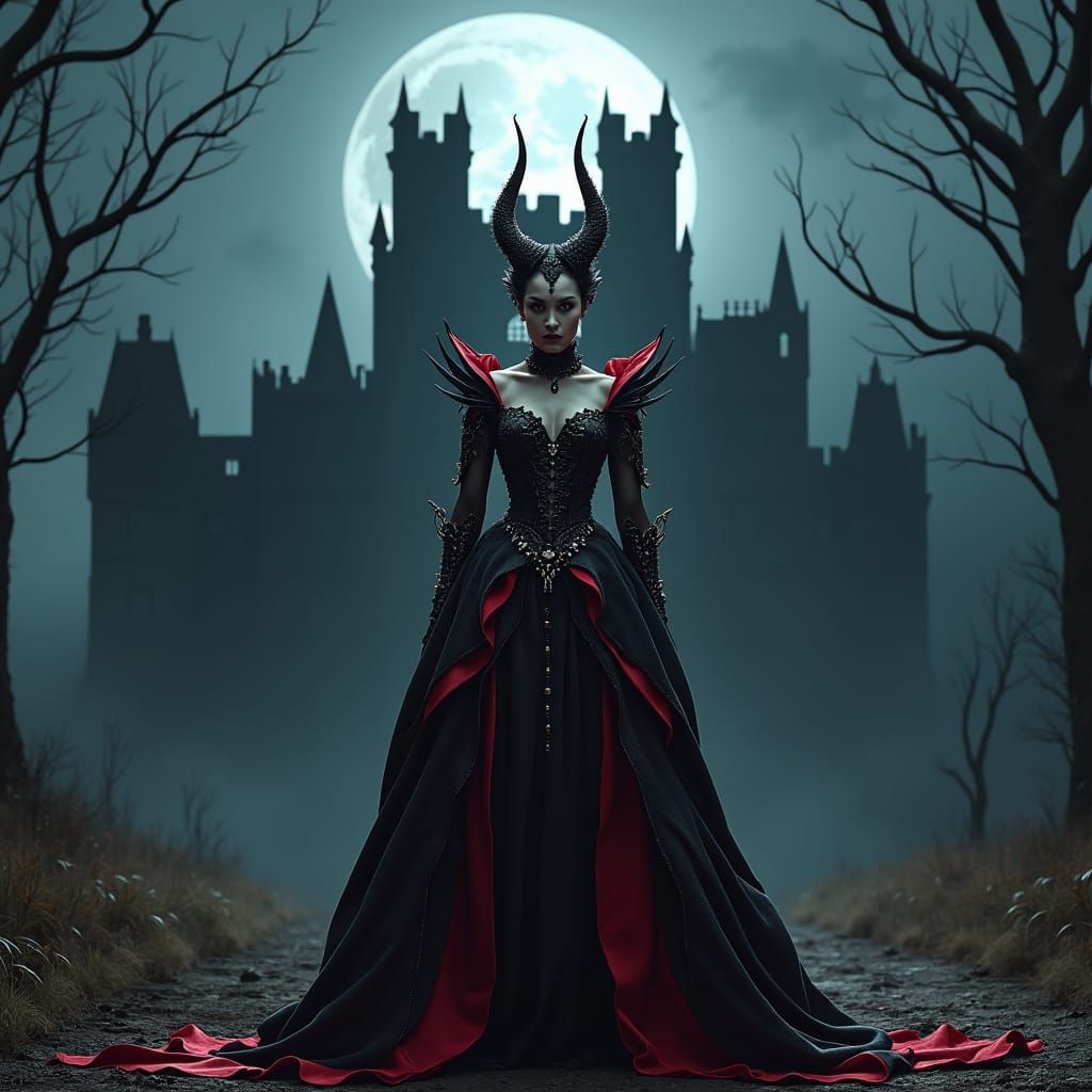 Vampire Goddess in Ruined Castle, Dark Fantasy Art