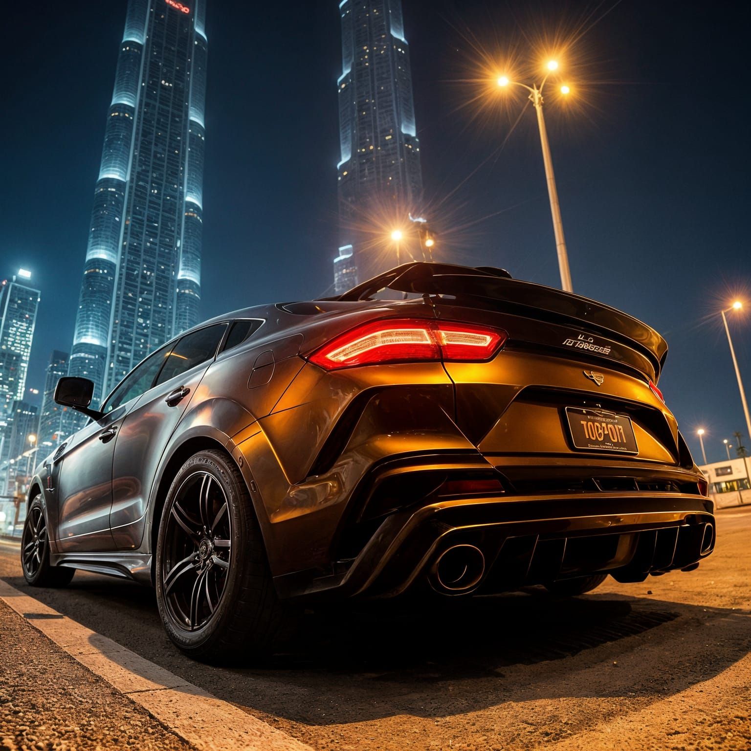 Hyperrealistic Lamborghini Urus at Burj Khalifa