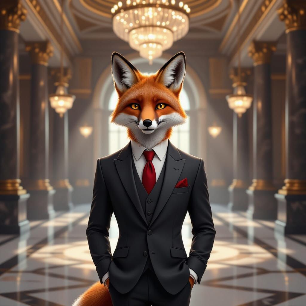 Elegant Fox in Art Deco Ballroom