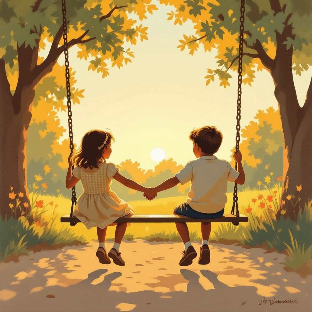 Children's Joy on Swingset in Golden Hour Light