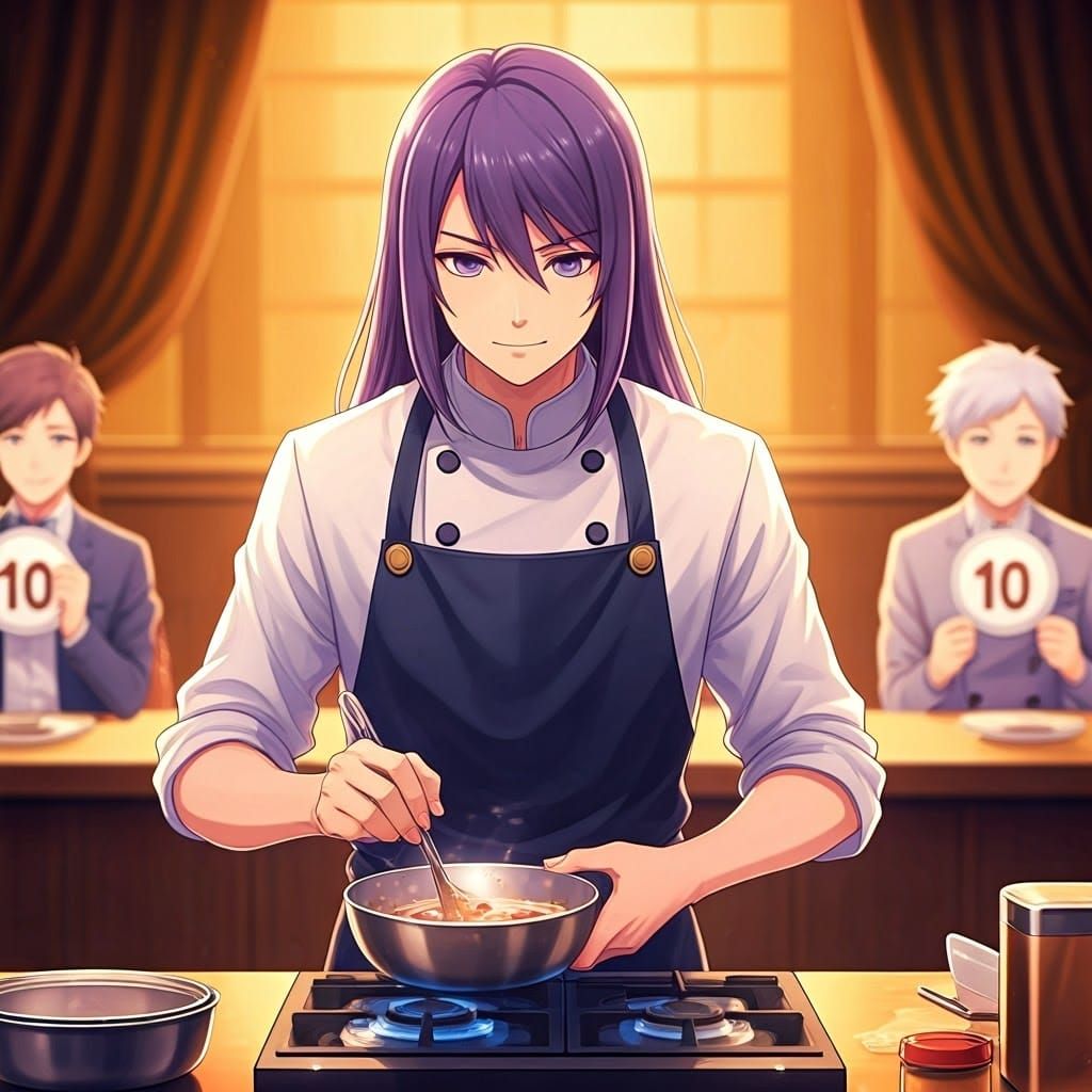 Anime Chef Cooking Bizarre Dish, Cel-Shaded Style