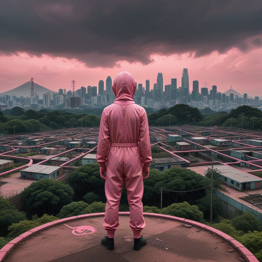 Eerie Dystopian Figure in Abandoned Playground