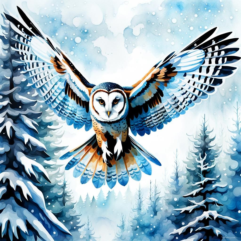 Majestic Barn Owl Double Exposure Illustration