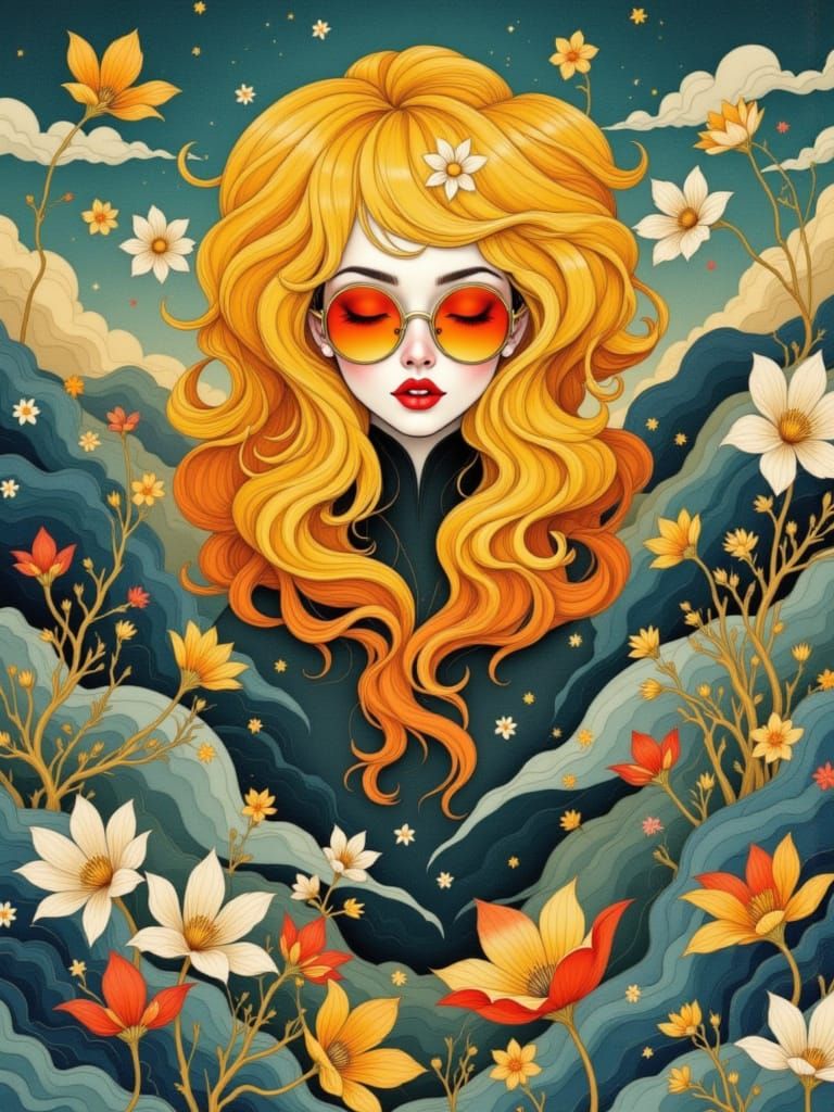 Golden Waves in Art Nouveau Splendor